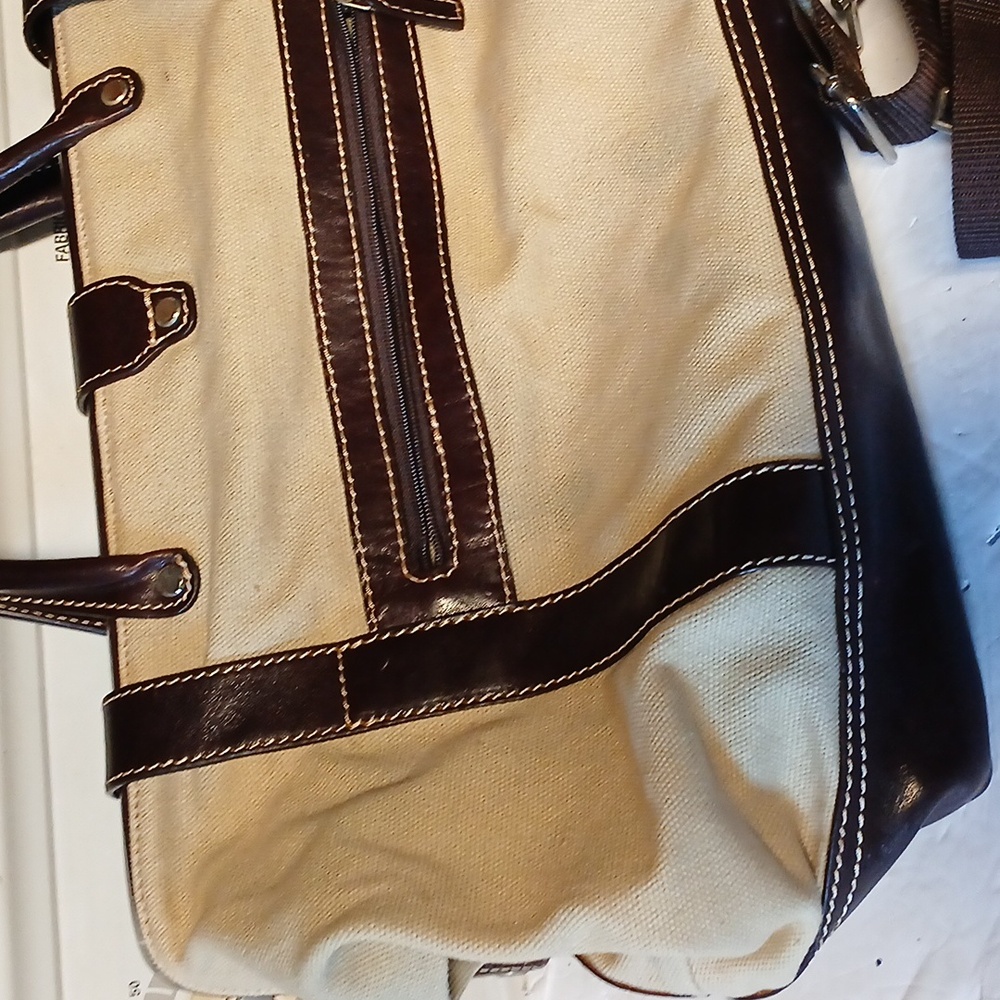 LEVENGER Canvas LEATHER Trim TOTE BAG PURSE BROWN & Tan - Picture 3 of 10